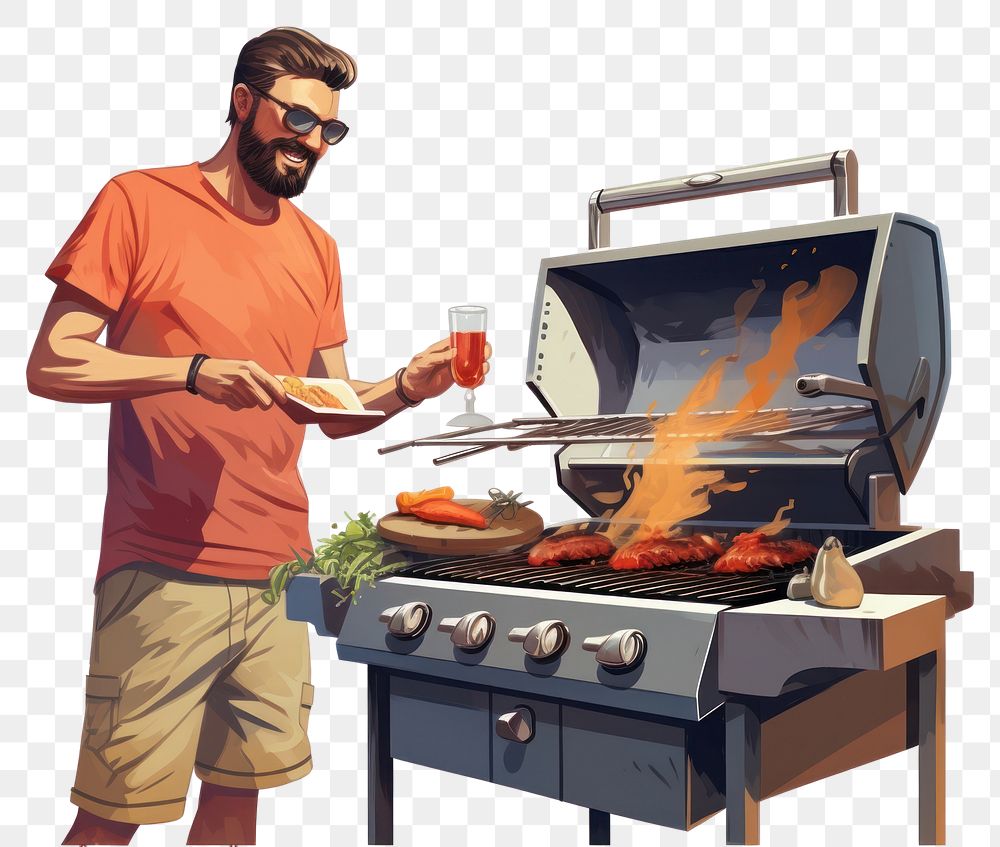 PNG Grilling barbecue cooking adult. AI generated Image by rawpixel.