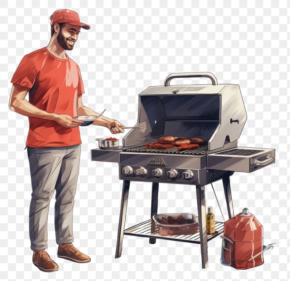 PNG Grilling barbecue adult food. AI generated Image by rawpixel.