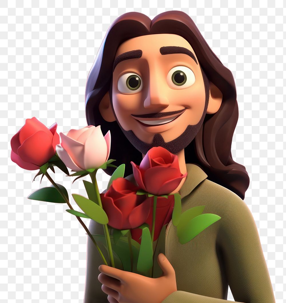 PNG Cartoon rose flower plant. 