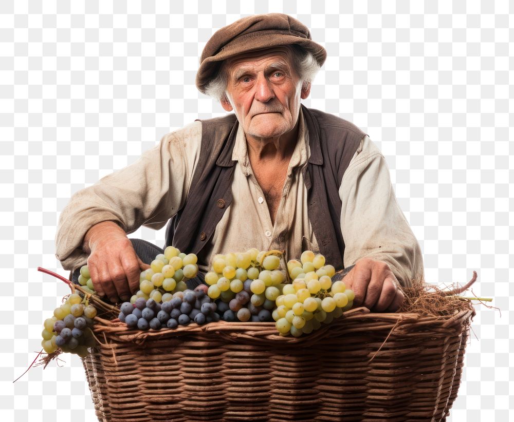 PNG Grapes holding basket farmer. 