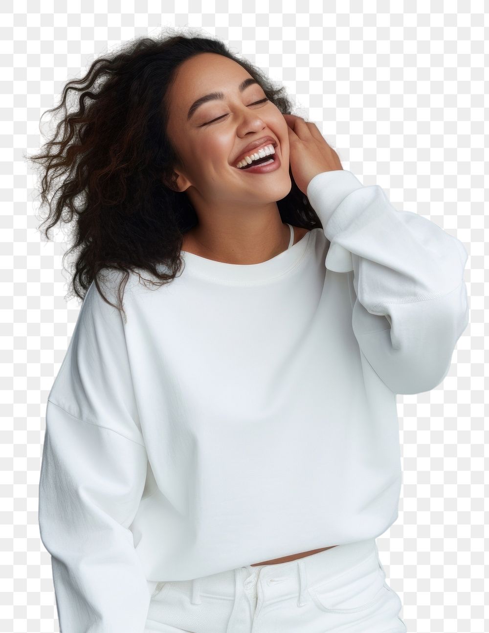 PNG Laughing sweater smile adult. AI generated Image by rawpixel.