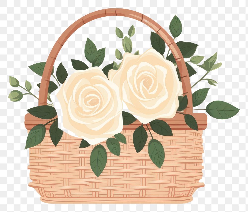 PNG  Rose basket wicker flower. AI generated Image by rawpixel.
