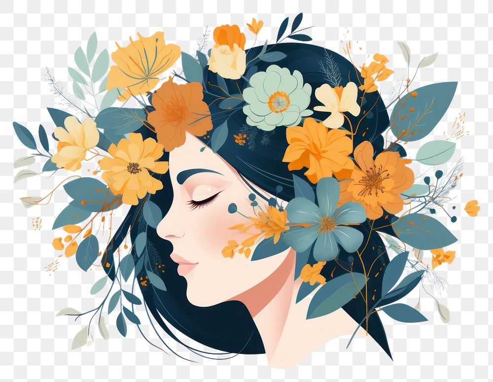 PNG Flower portrait pattern drawing. AI generated Image by rawpixel.
