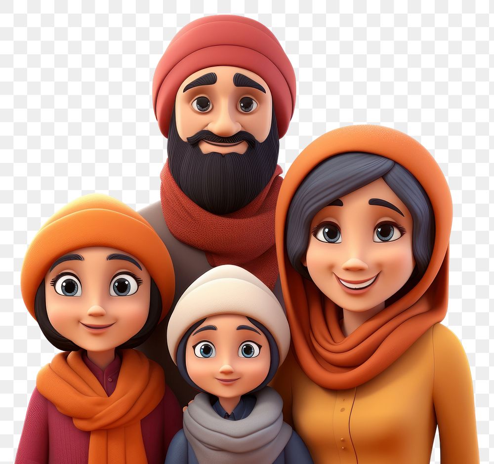 PNG Cartoon family togetherness headscarf. AI generated Image by rawpixel.