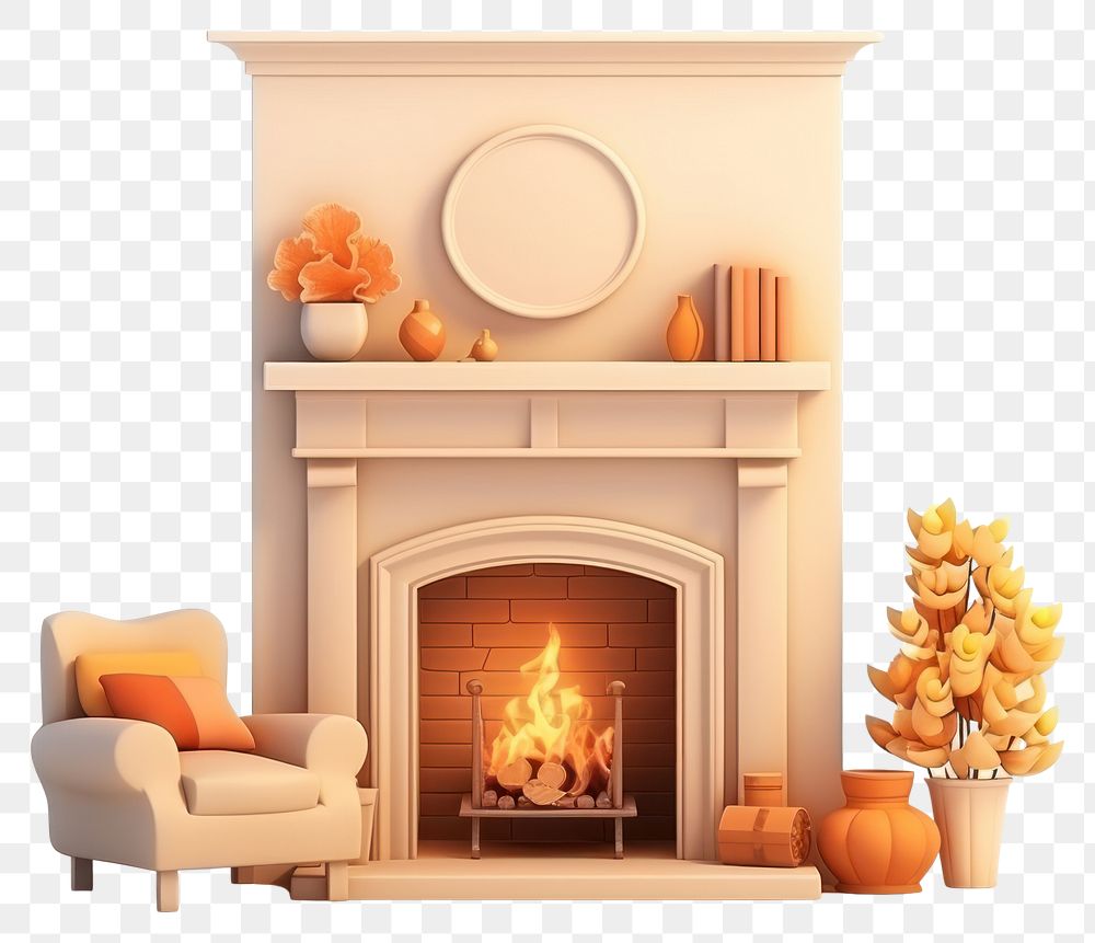 PNG Fireplace furniture hearth chair. AI generated Image by rawpixel.