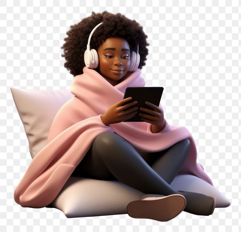PNG Sitting reading cartoon blanket. AI generated Image by rawpixel.