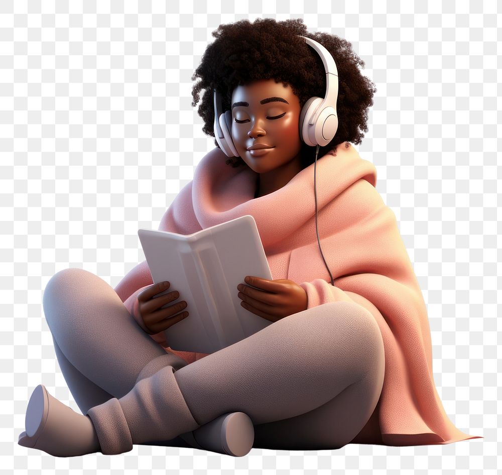 PNG Sitting headphones listening reading. 