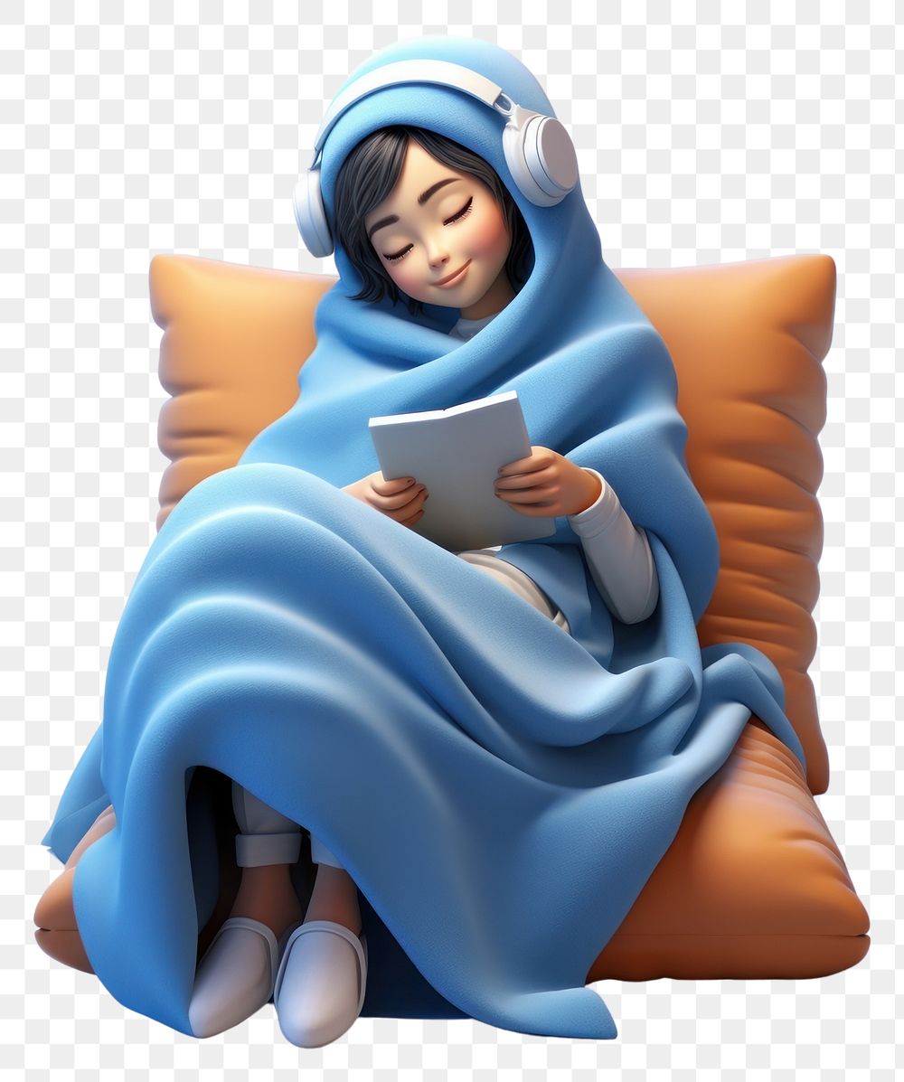 PNG Blanket sitting cartoon female. AI generated Image by rawpixel.