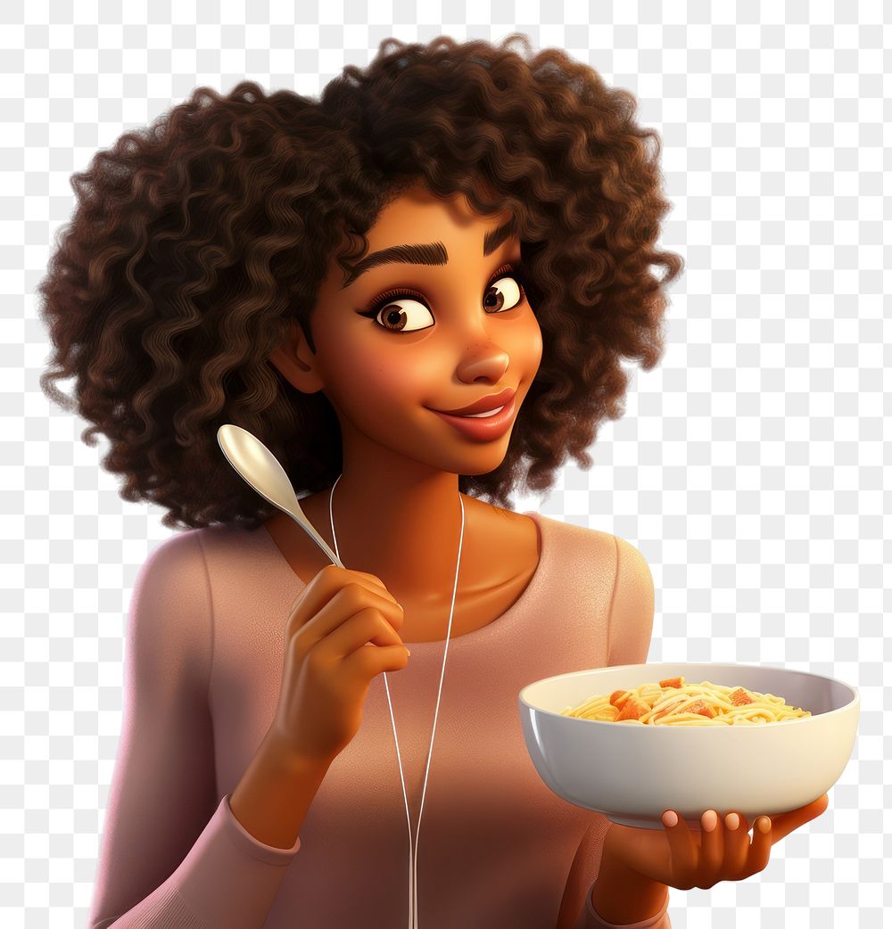 PNG Cartoon eating adult woman. 