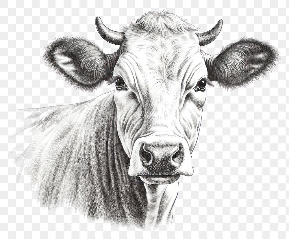 PNG Cow livestock portrait drawing transparent background