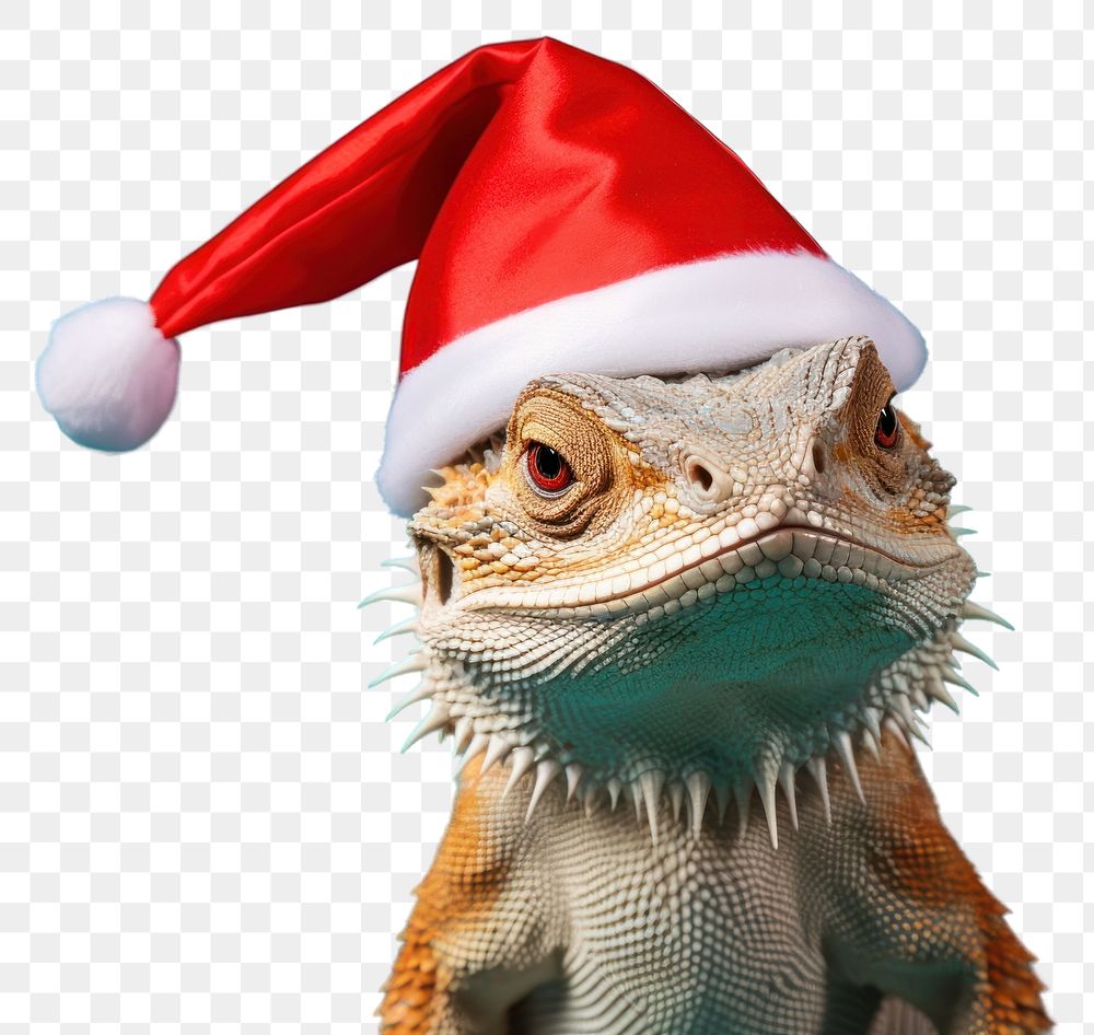 PNG Christmas portrait animal iguana transparent background