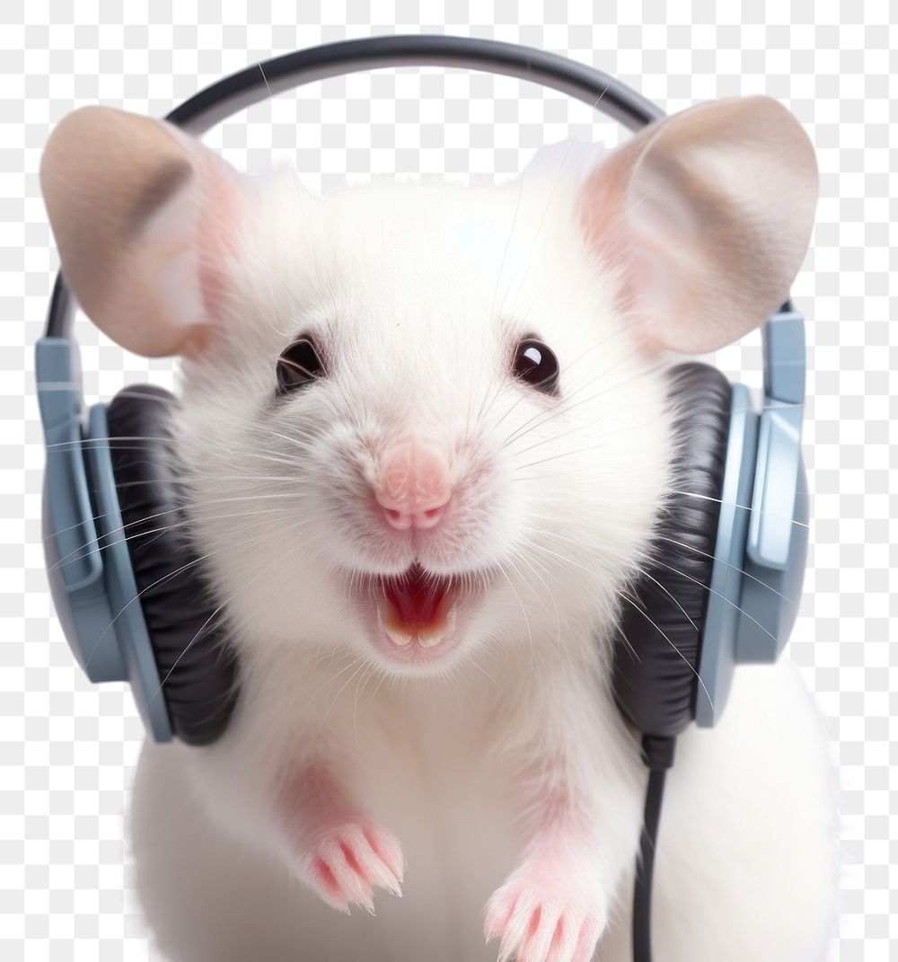 PNG Headphones animal mammal rodent. AI generated Image by rawpixel.