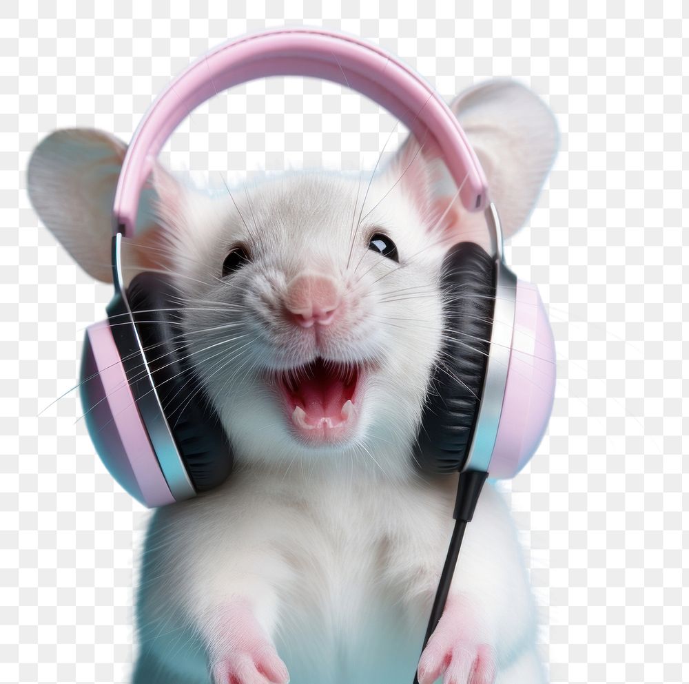 PNG Headphones animal mammal rodent. AI generated Image by rawpixel.