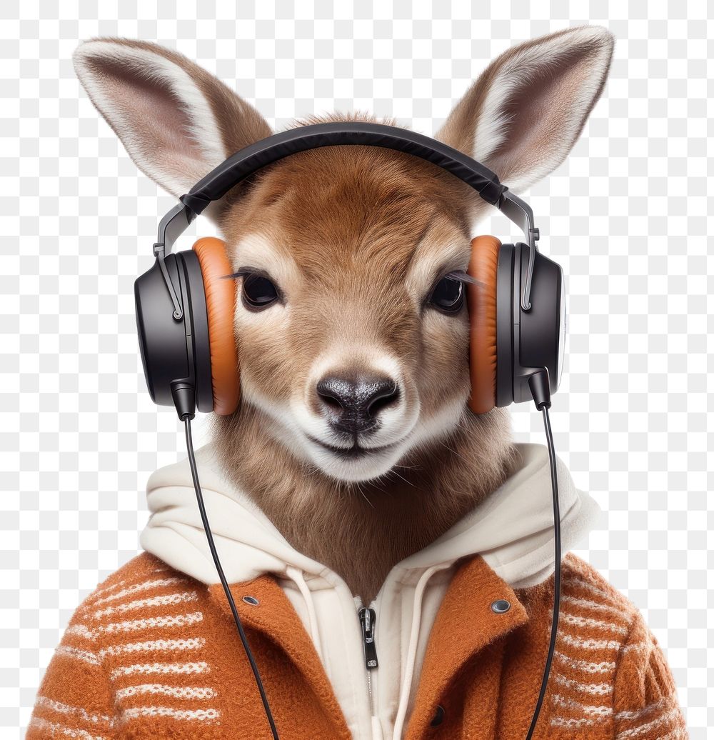 PNG Headphones portrait headset mammal. AI generated Image by rawpixel.