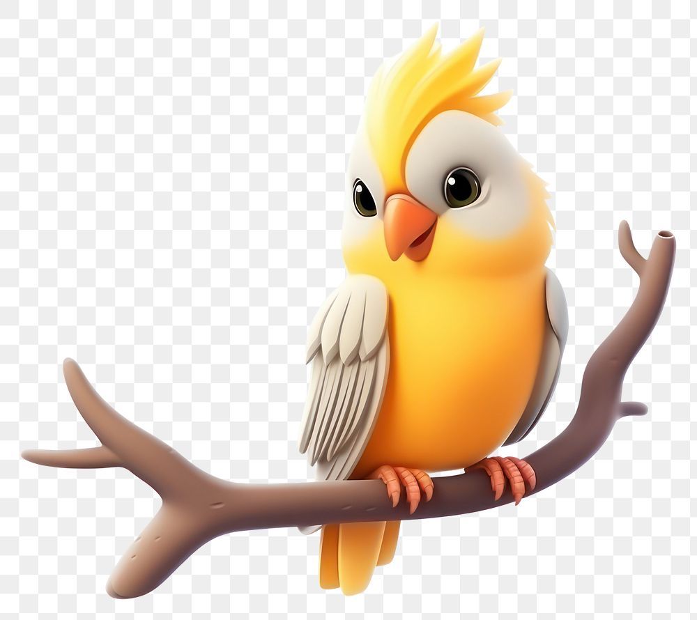 PNG Cockatiel cartoon animal branch. AI generated Image by rawpixel.