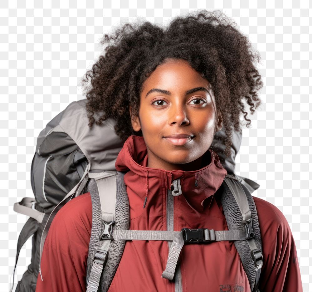 PNG Backpack jacket smile mountaineering transparent background
