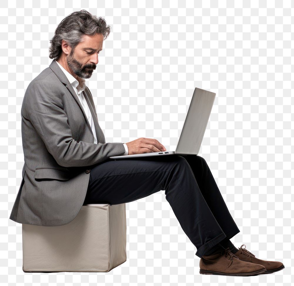PNG Computer sitting laptop adult. AI generated Image by rawpixel.