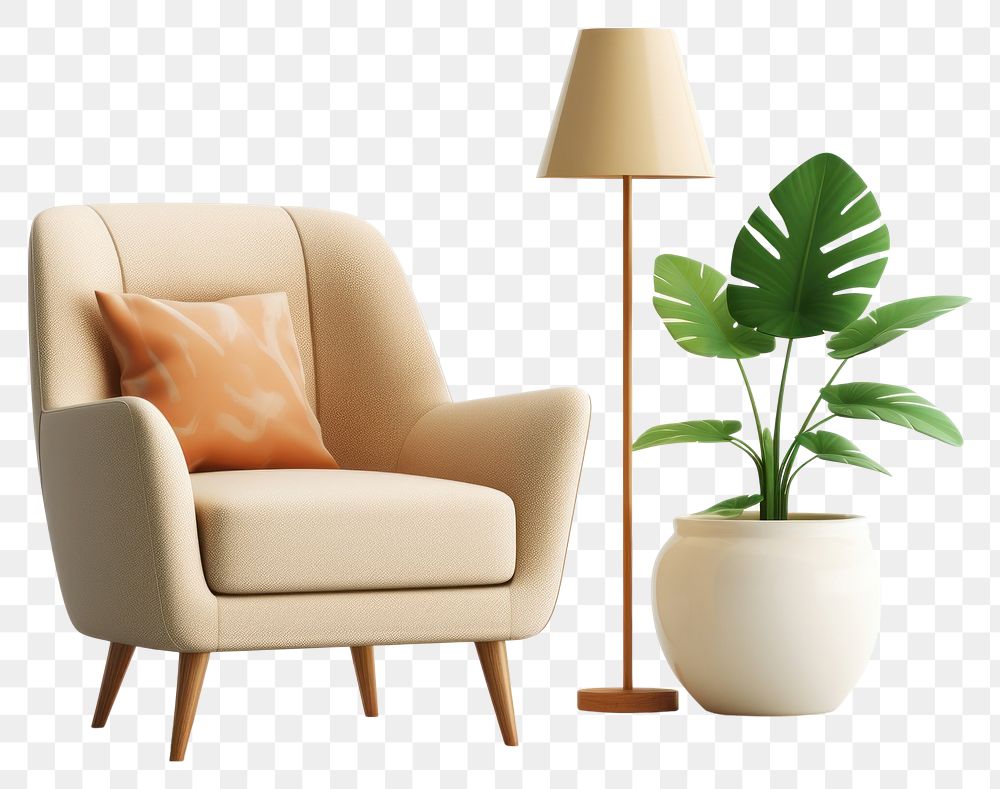 PNG Armchair plant lamp furniture. AI generated Image by rawpixel.