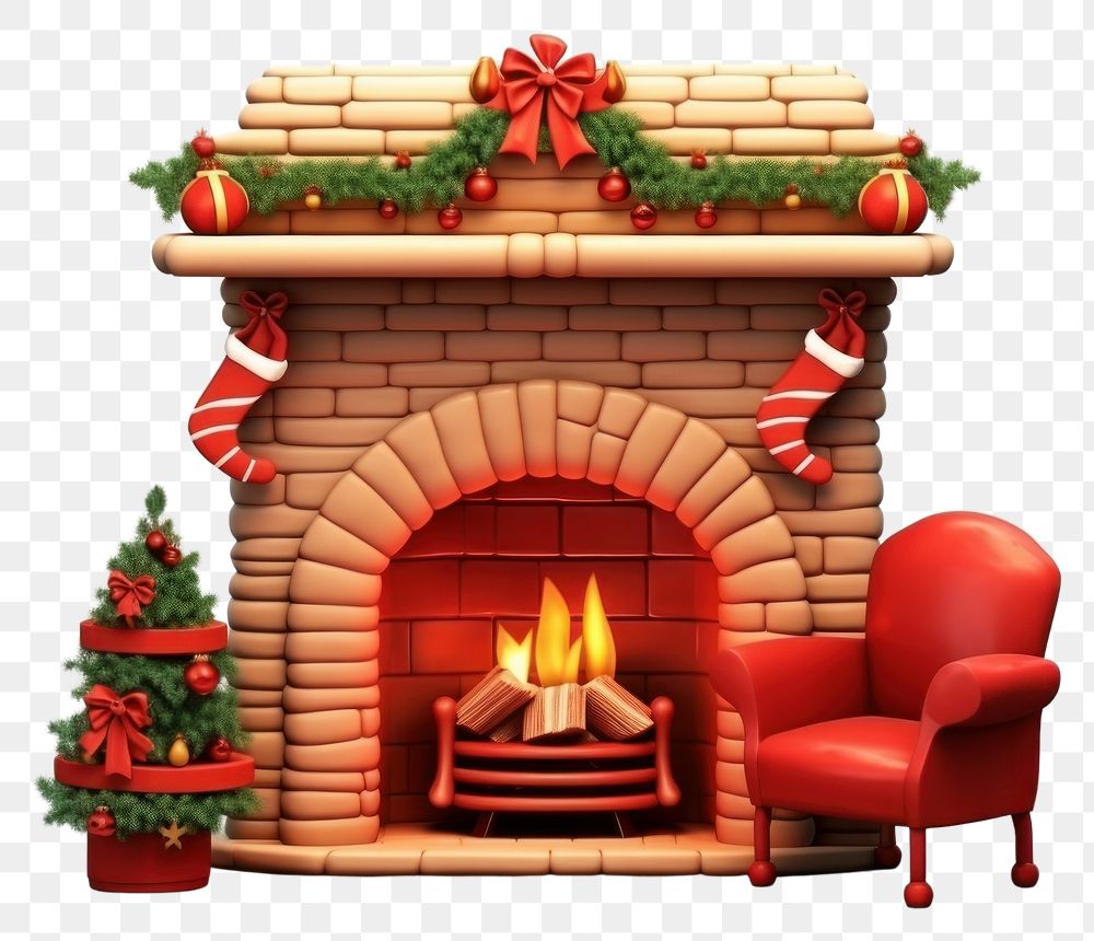 PNG Fireplace christmas furniture cartoon. AI generated Image by rawpixel.