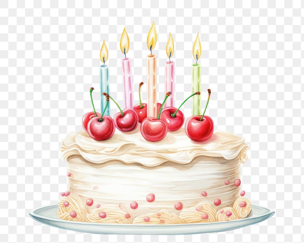 PNG Cream cake birthday dessert, digital paint illustration. AI generated image