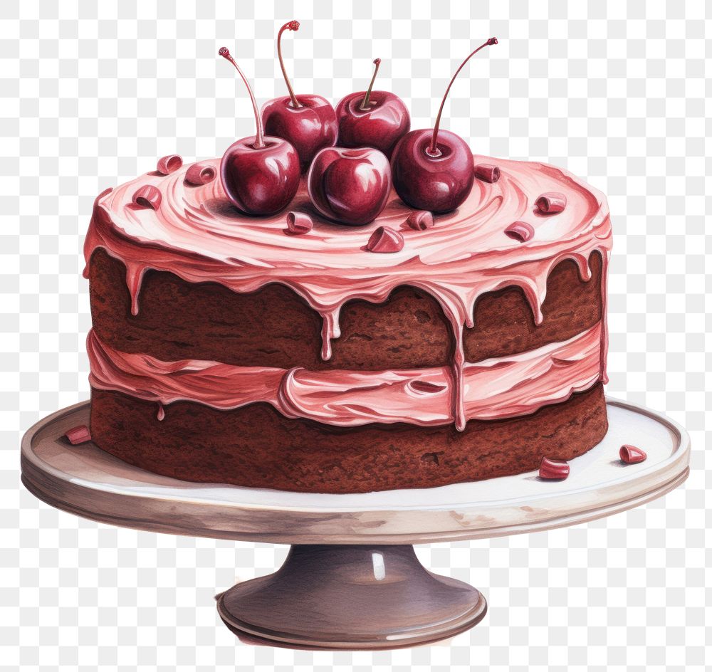 PNG Cake chocolate dessert cherry, digital paint illustration. AI generated image