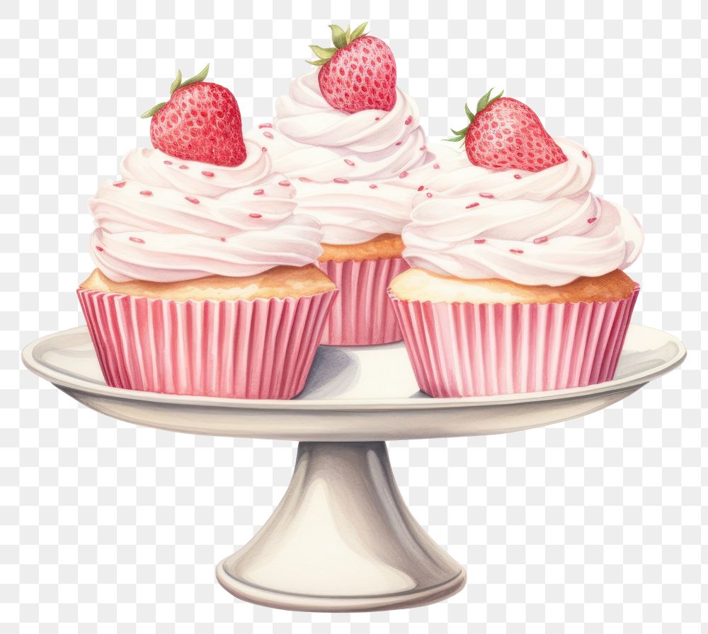 PNG Strawberry cupcake cream dessert, digital paint illustration.