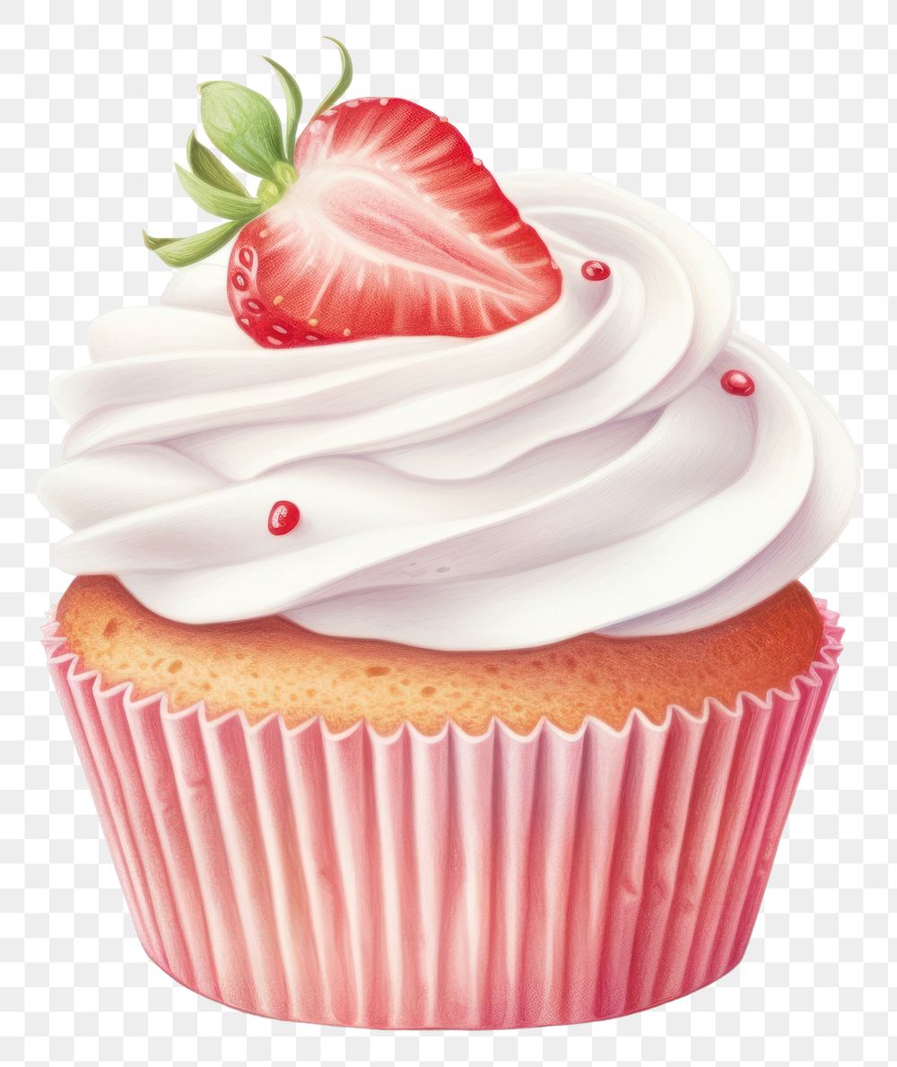 PNG Cupcake berry cream strawberry, digital paint illustration AI generated image