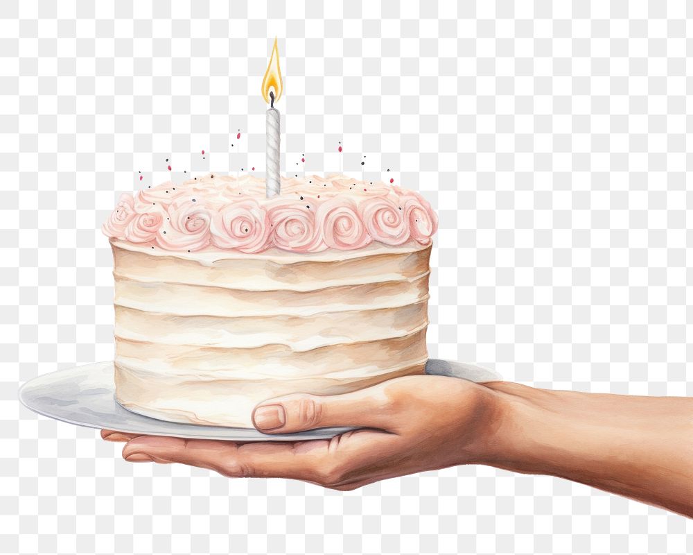 PNG Cake birthday dessert holding, digital paint illustration. AI generated image