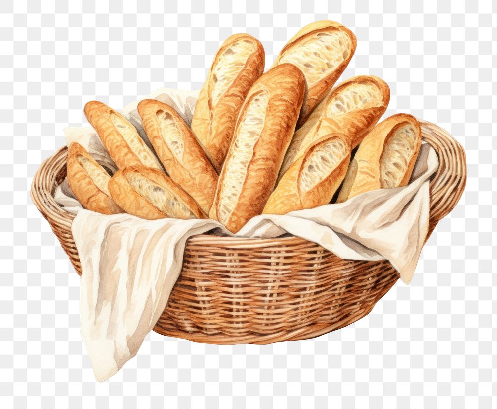 PNG Bread baguette basket food. AI generated Image by rawpixel.
