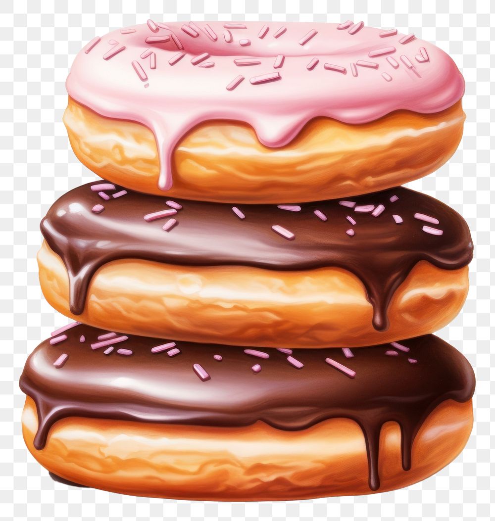 PNG Donut chocolate dessert glaze, digital paint illustration. AI generated image