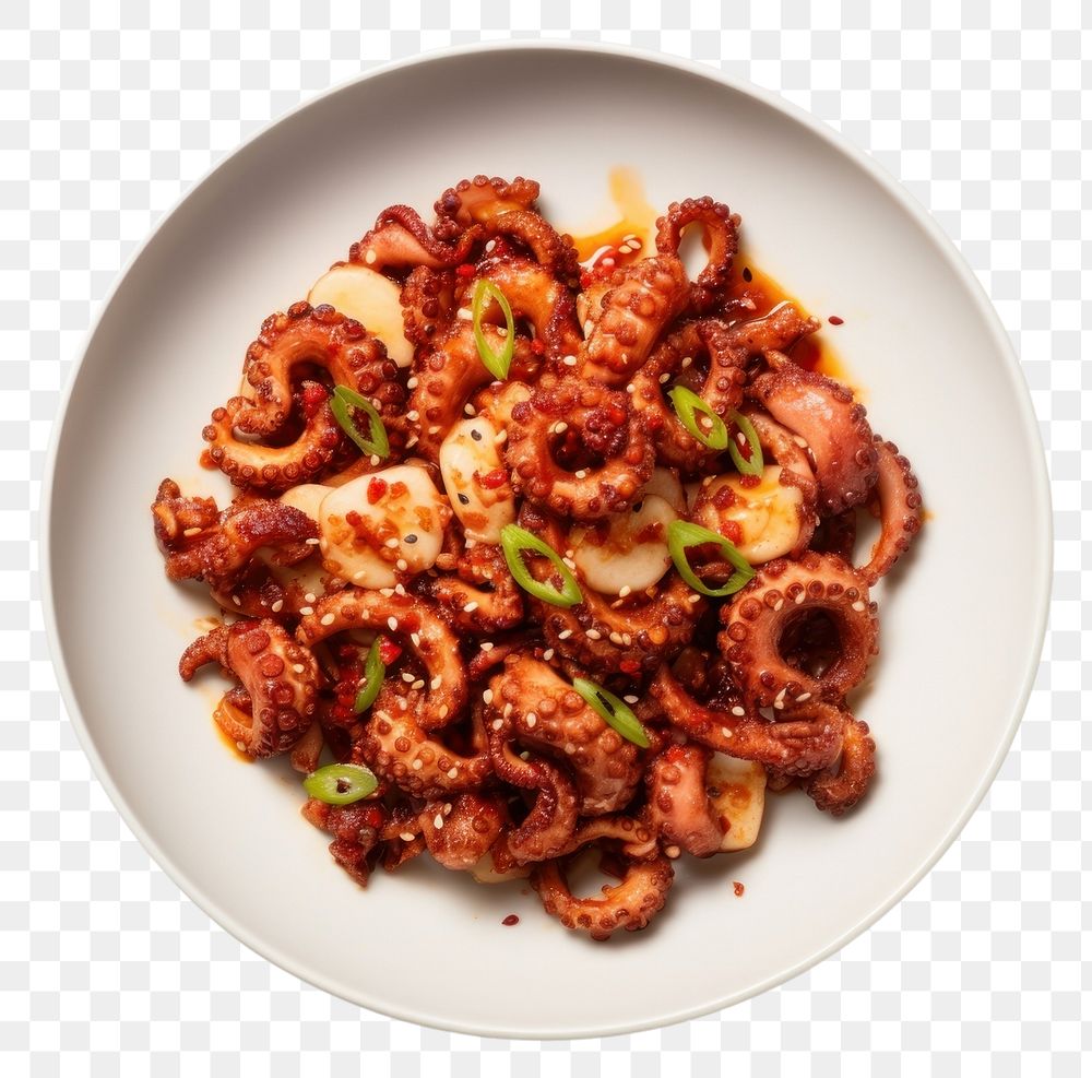 PNG Octopus plate food meat. AI generated Image by rawpixel.