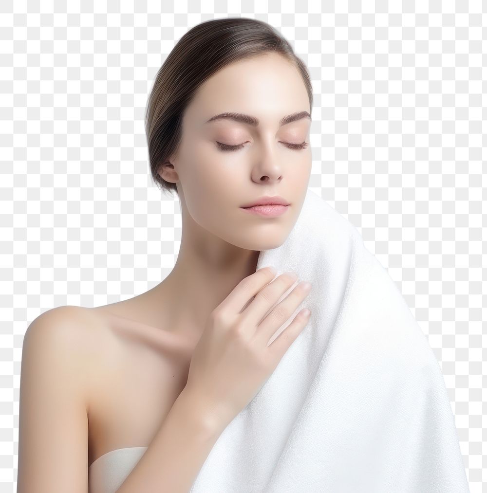 PNG Woman using a towel adult white contemplation. AI generated Image by rawpixel.
