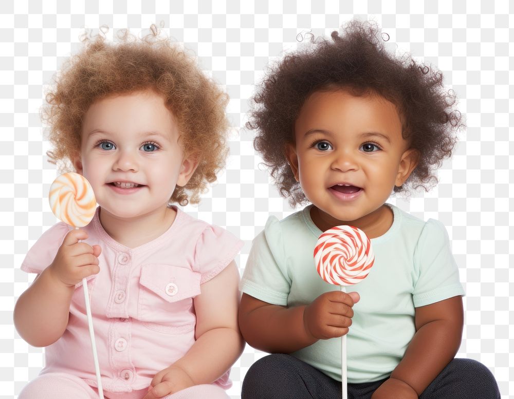 PNG Two white diversity portrait lollipop toddler. AI generated Image by rawpixel.