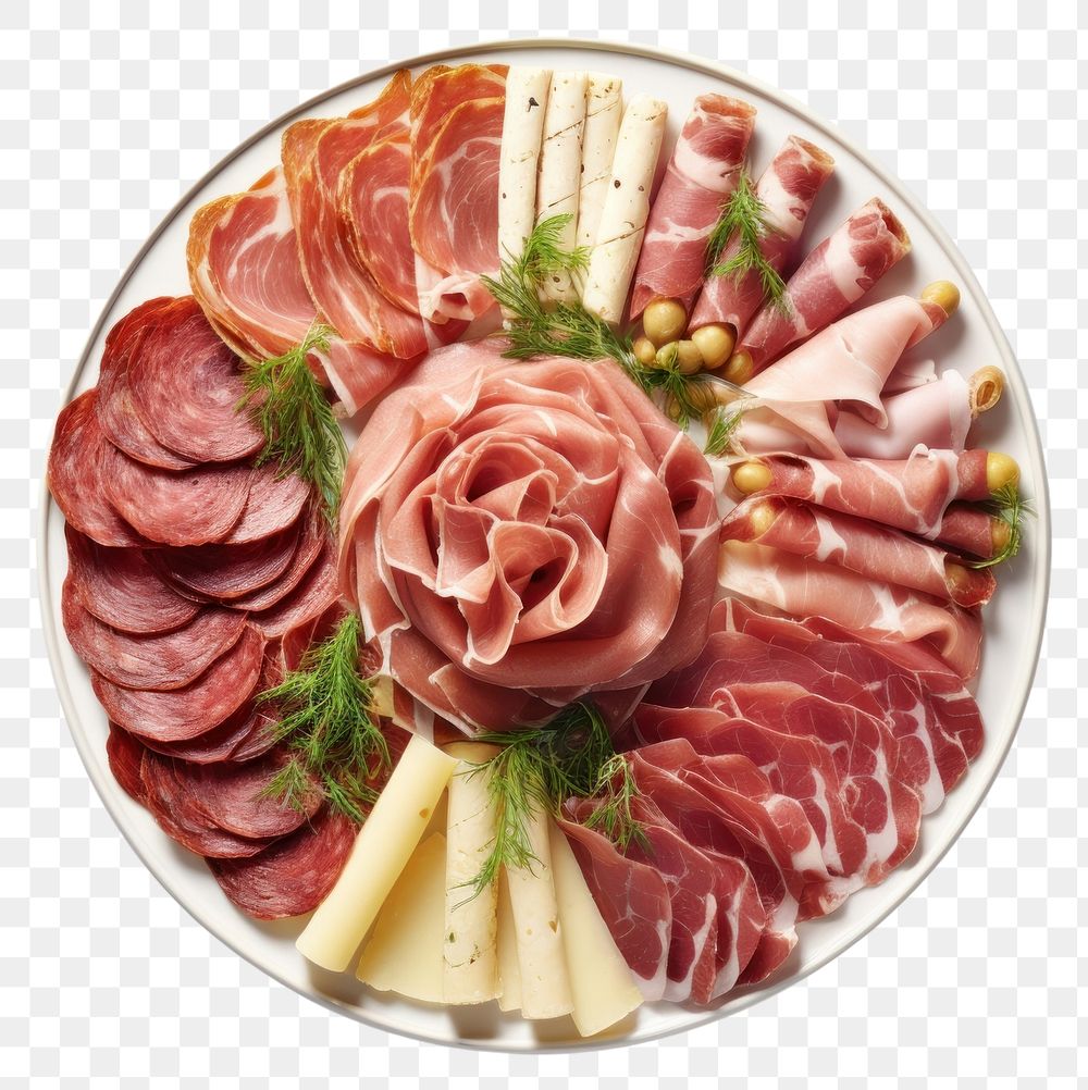 PNG Meat antipasto platter meat ham prosciutto. AI generated Image by rawpixel.