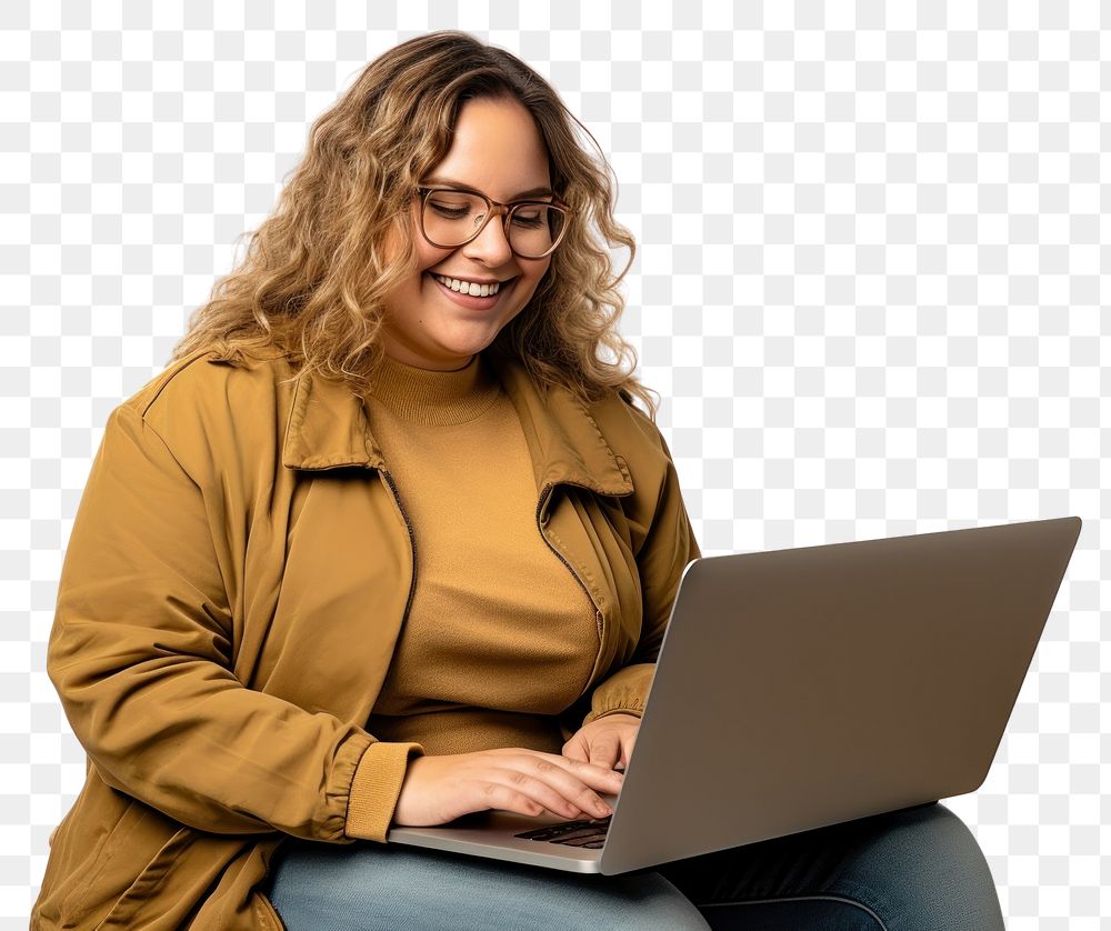 PNG Young smiling chubby caucasian laptop computer glasses. AI generated Image by rawpixel.