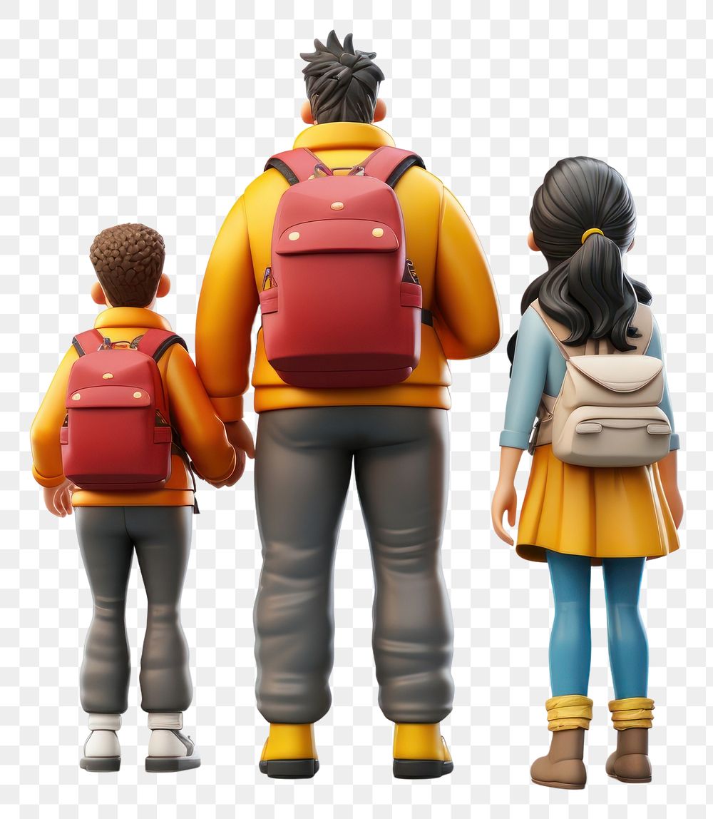 PNG Backpack cartoon family child. 