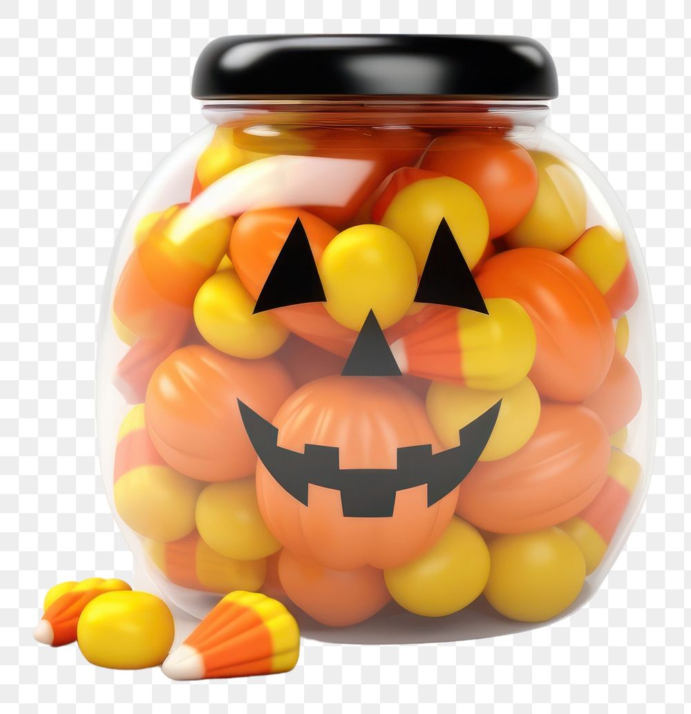 PNG Halloween food jar jack-o'-lantern. AI generated Image by rawpixel.