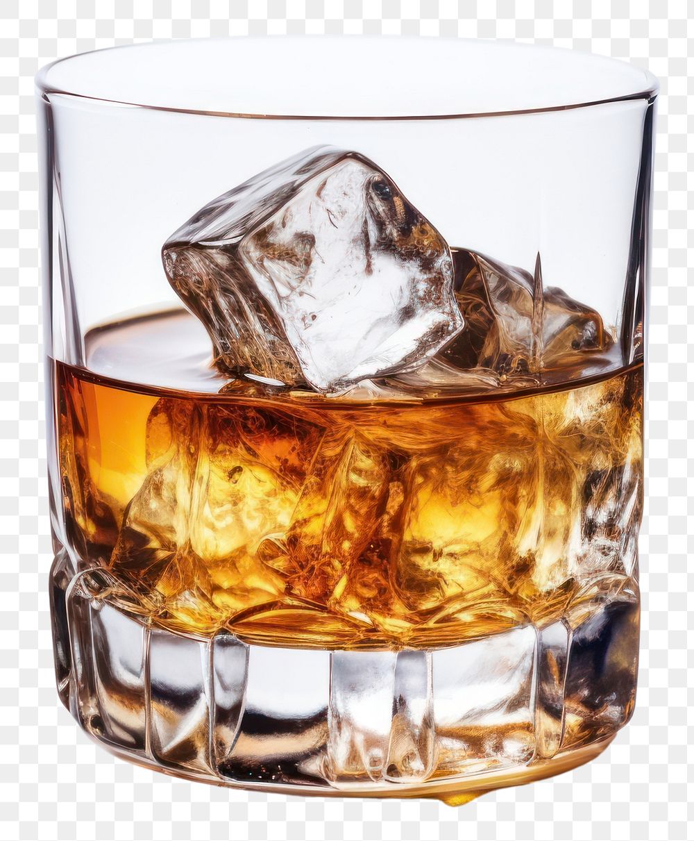 Premium AI Image  Amber whiskey with ice in glass Bourbon with ice  Alcoholic beverage with ice