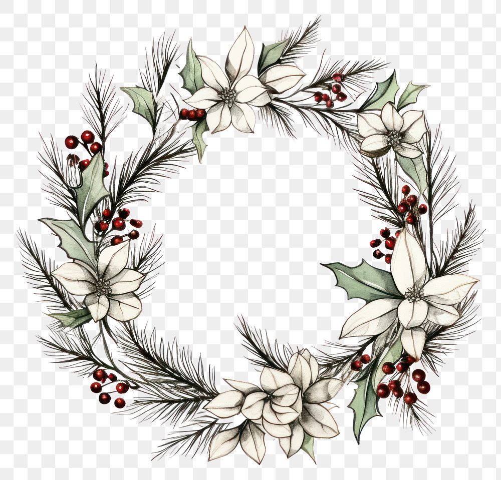 PNG Wreath christmas pattern drawing. AI generated Image by rawpixel.