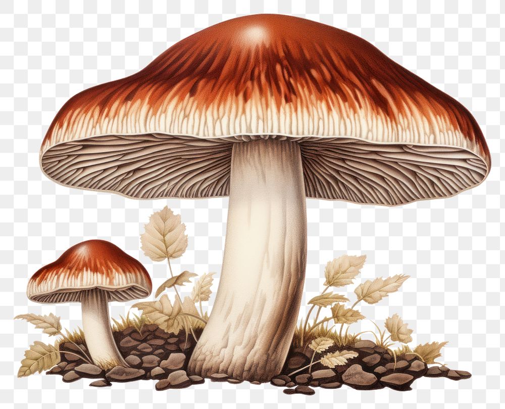 PNG Mushroom vintage illustration fungus agaric plant. AI generated Image by rawpixel.