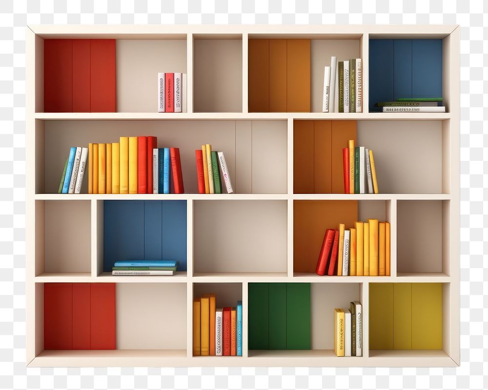 PNG Bookcase bookshelf furniture white background