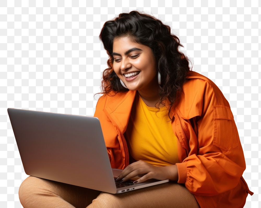 PNG Computer laptop smile adult. AI generated Image by rawpixel.