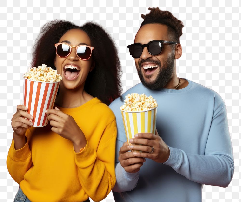 PNG Laughing popcorn glasses togetherness. 