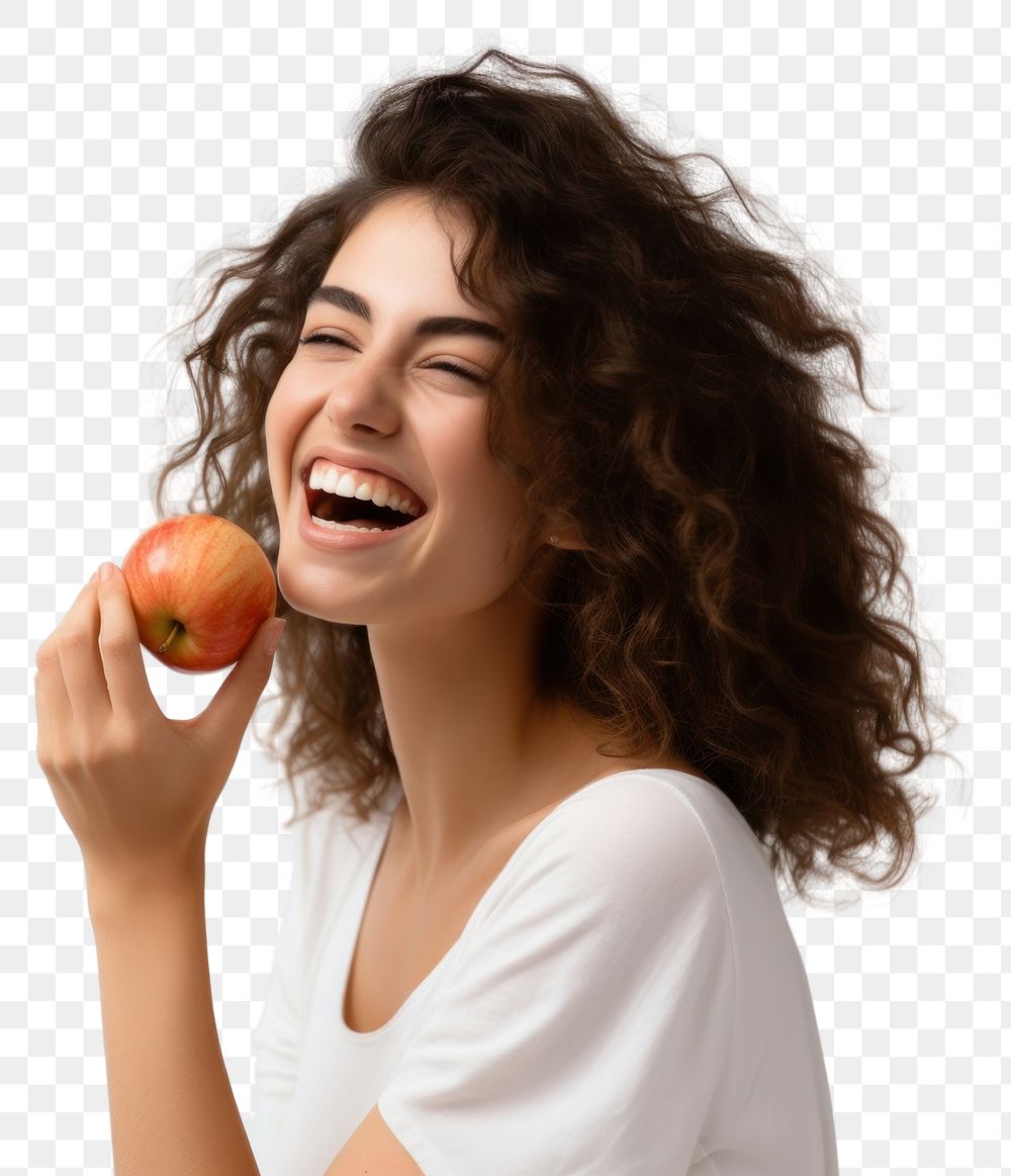 PNG Laughing women apple food. AI generated Image by rawpixel.
