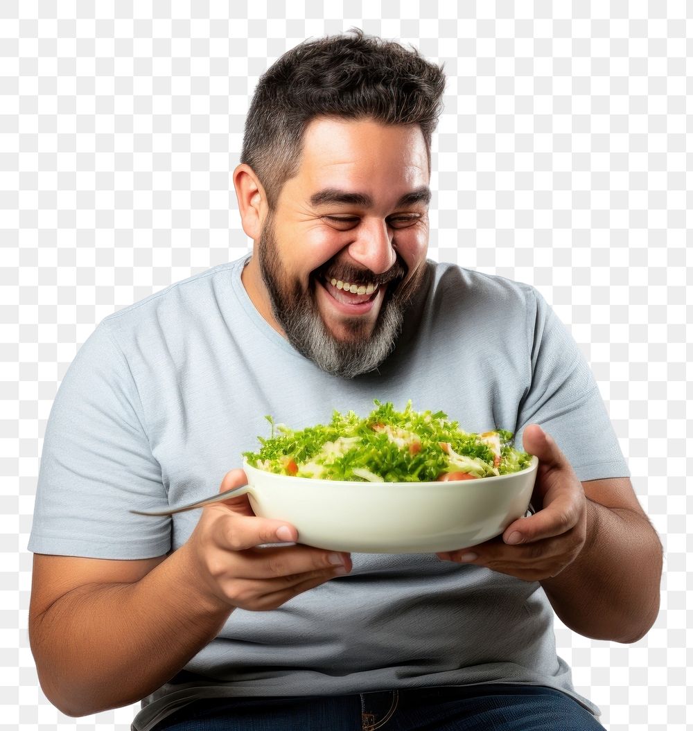 PNG  Laughing eating adult salad. AI generated Image by rawpixel.