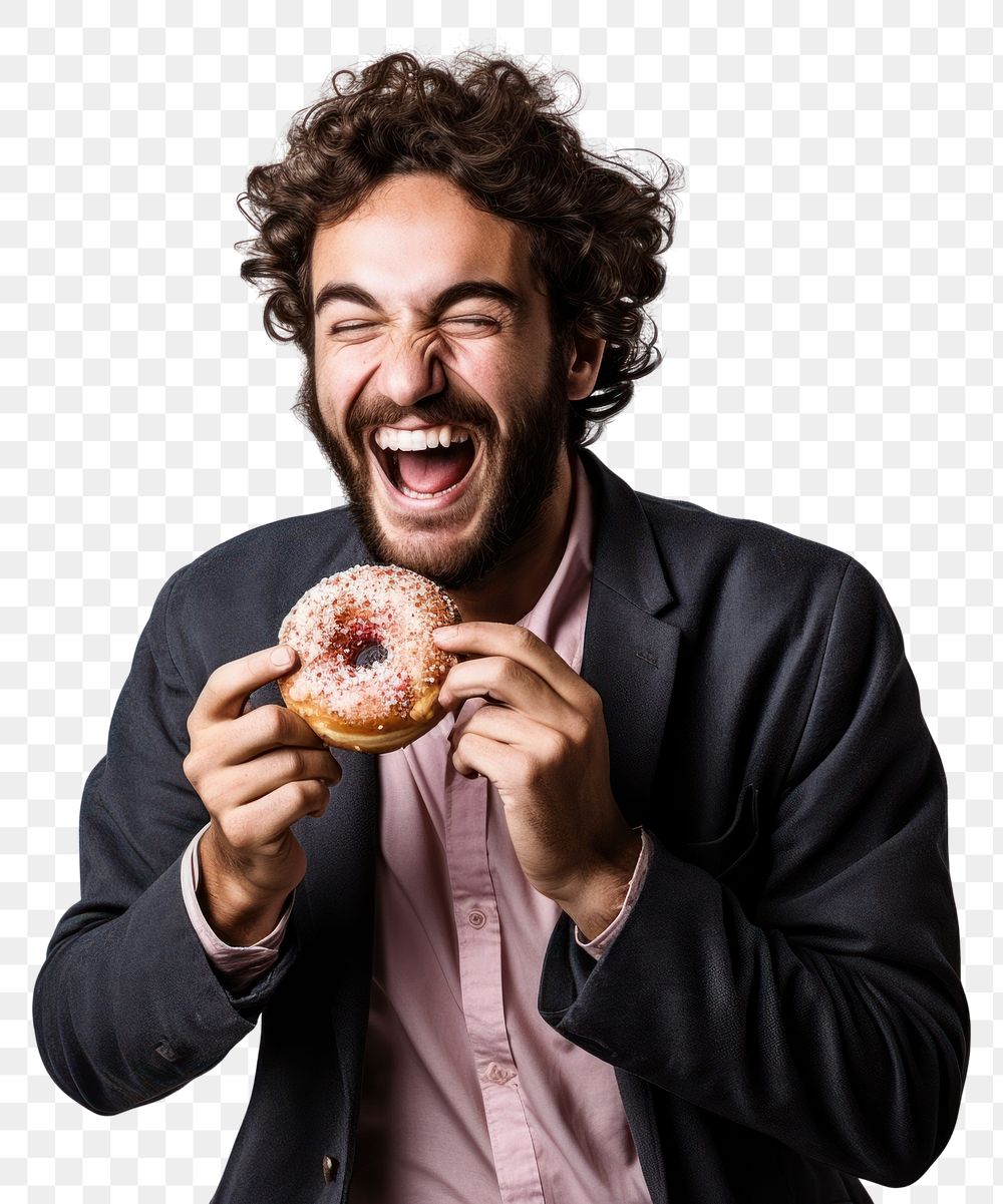 PNG  Donut laughing eating adult. AI generated Image by rawpixel.