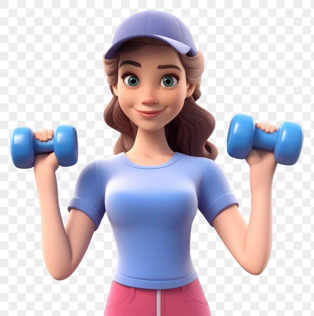 PNG Woman holding dumbbell cartoon sports white background. AI generated Image by rawpixel.