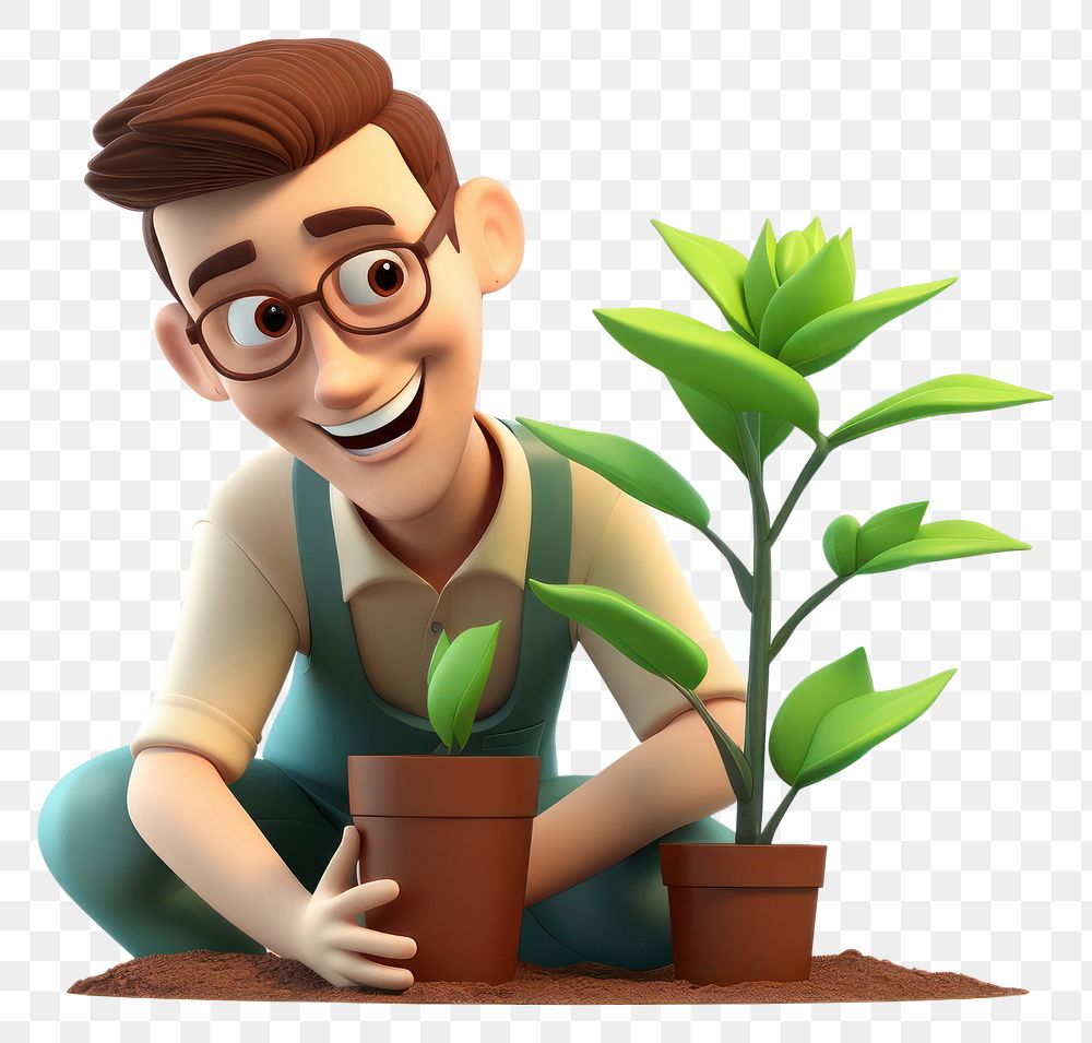 PNG Cartoon plant gardening adult. AI generated Image by rawpixel.