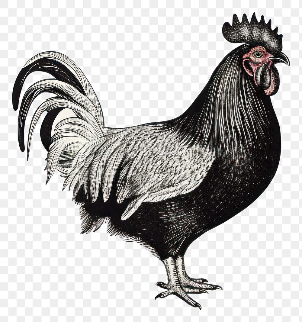 rooster clipart black and white