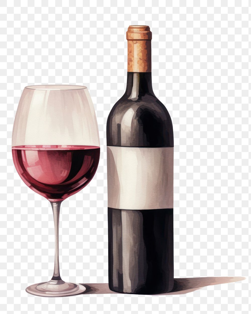 PNG Bottle glass wine drink, digital paint illustration.